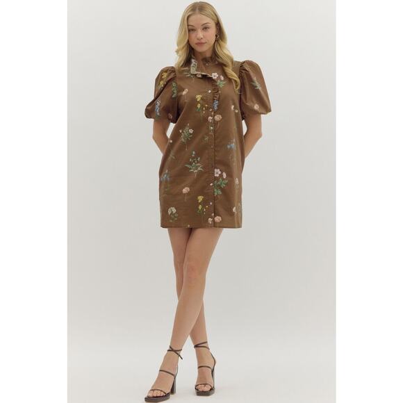 ENTRO Meadow Frolic Floral Puff Sleeve Mini Dress Size S NWT - Picture 3 of 6